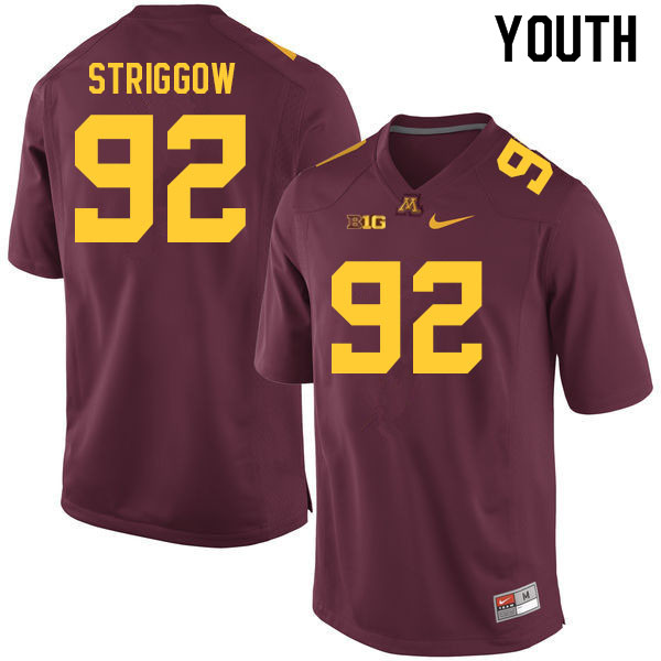 Youth #92 Danny Striggow Minnesota Golden Gophers College Football Jerseys Sale-Maroon